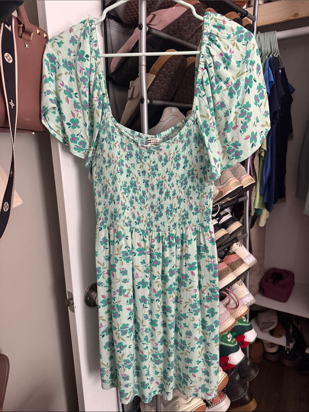 Billabong Mint Green Floral Puff-Sleeve Dress